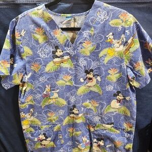 Disney Mickey and Donald Hawaii Themed Scrub Top
